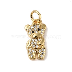 Rack Plating Brass & Clear Cubic Zirconia Pendants, Cadmium Free & Lead Free, Long-Lasting Plated, Bear, with Jump Ring, Real 18K Gold Plated, 15.5x8x5.5mm, Hole: 5mm(KK-S372-16G)