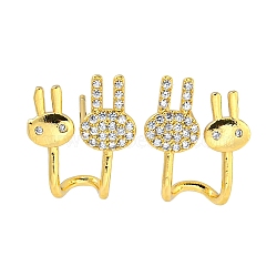 Rack Plating Rabbit Brass Micro Pave Clear Cubic Zirconia Stud Earrings, Cadmium Free & Lead Free, Long-Lasting Plated, Real 18K Gold Plated, 15x12mm(EJEW-B061-06G)