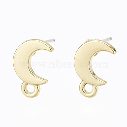 Alloy Stud Earring Findings, with Loop and Steel Pin, Moon with Plastic Protective Cover, Light Gold, 11x7mm, Hole: 1.4mm, Pin: 0.7mm(PALLOY-T064-77LG-RS)