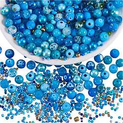 2 Bag Glass Round Beads Set, Colorful & Cracked Faceted Round, with Glass Seed Beads, for DIY Bracelet Jewelry Making, Turquoise, 1~10mm, 40g/bag(JX547E)