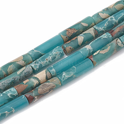 Chips Synthetic Aqua Terra Jasper Beads Strands, Column, Dark Cyan, 12~13x4~4.5mm, Hole: 1~1.2mm, about 30pcs/strand, 15.9 inch(G-S322-005A-1)