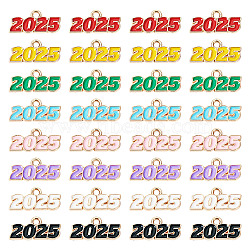 64Pcs 8 Colors Alloy Enamel Pendants, Light Gold, Number 2025 Charm, Mixed Color, 9x18x1.5mm, Hole: 1.8mm, 8pcs/color(ENAM-PJ0001-14)