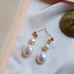 Pearl Clip-on Earrings Tassel Earrings Vintage Ear Cuff Luxury Retro Jewelry, Golden(YG6221-1)