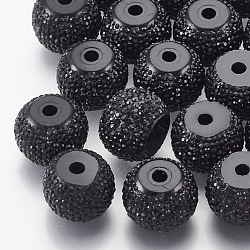 Resin Rhinestone Beads, Rondelle, Black, 15~15.5x12mm, Hole: 3mm(RESI-T020-02F-01)