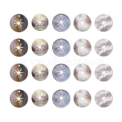 Black Lip Shell Pendants, Flat Round with Star, 20x1mm, Hole: 1.5mm(SHEL-S274-77)