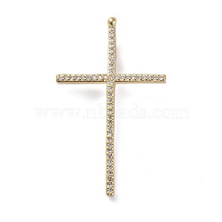 Brass Micro Pave Cubic Zirconia Pendants, Cross, Clear, Golden, 37x22.5x2mm, Hole: 1.5x4mm(ZIRC-G157-16G-04)