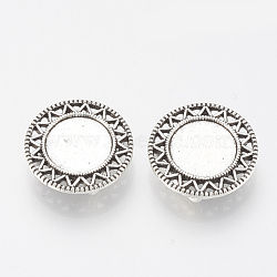 Tibetan Style Alloy Slide Charms Cabochon Settings, Cadmium Free & Lead Free, Flat Round, Antique Silver, Tray: 12mm, 20x5.5mm, Hole: 2x10mm, about 380pcs/1000g(TIBE-Q086-038AS-LF)