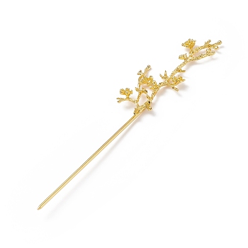Alloy Hair Stick Findings, with Iron Pins, Branch, Golden, 193x42x9mm