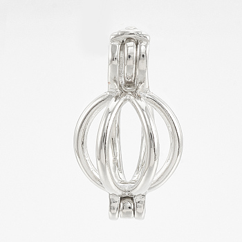 Brass Locket Pendants, Cage Pendants, Hollow, Round, Platinum, 21x11.5x11mm, Hole: 4x2.5mm, Inner measure: 9mm