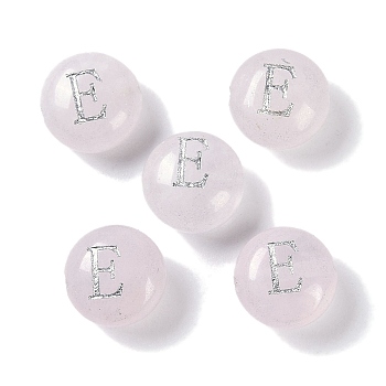 Natural Rose Quartz Beads, Rondelle with Letter, Letter E, 8.5~9x5~5.5mm, Hole: 1.2mm