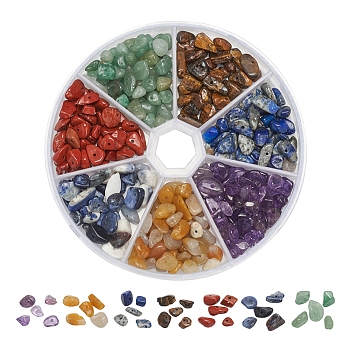 101.5G 7 Colors Natural Mixed Gemstone Beads, Chip, 5~14x4~10x3~6mm, 14.5g/color