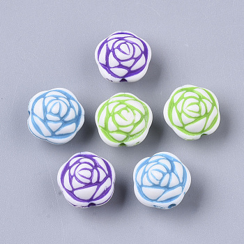 Craft Style Acrylic Beads, Double-sided Flower, Mixed Color, 13x13x11mm, Hole: 1.5mm, about 560pcs/500g