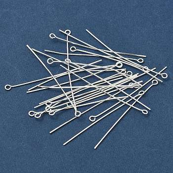 Brass Eye Pin, Cadmium Free & Lead Free, Silver Color Plated, 50x0.7mm, Hole: 2mm, about 5000pcs/1000g