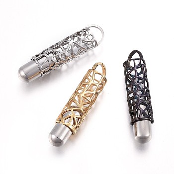 304 Stainless Steel Pendants, Tube, Mixed Color, 43x10x10mm, Hole: 5.7x7.5mm