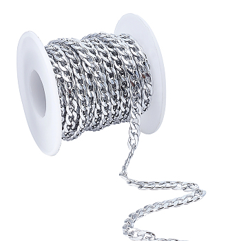 Aluminum Twisted Chains Curb Chains, Unwelded, Oval, Silver, 9x5x1.5mm, 16.4 Feet(5m)/roll