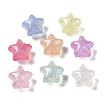 Luminous Transparent Acrylic Beads, with Glitter Powder, Mixed Color, Star, 18x19x12.5mm, Hole: 2mm, about 238pcs/500g