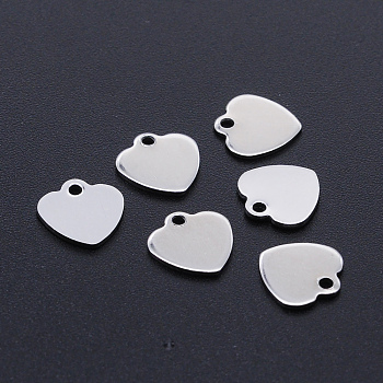 201 Stainless Steel Laser Cut Charms, Blank Stamping Tag, Heart, Stainless Steel Color, 9.5x9.5x1mm, Hole: 1.2mm