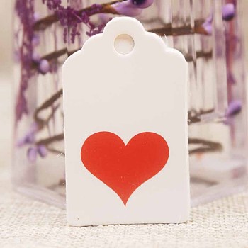 Paper Gift Tags, Hange Tags, For Arts and Crafts, For Wedding, Valentine's Day, Rectangle with Heart Pattern, White, 50x30x0.4mm, Hole: 5mm