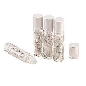 Glass Roller Ball Bottles, Refillable Perfume Bottle, with Natural Howlite Chip Beads, for Personal Care, 86x19mm, 4pcs/box