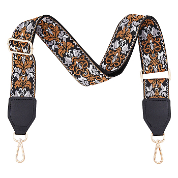 Bohemian Style Polyester Adjustable Webbing Bag Straps, with Alloy Swivel Clasp, Light Golden, Chocolate, 91~149.4x4.95x0.17cm