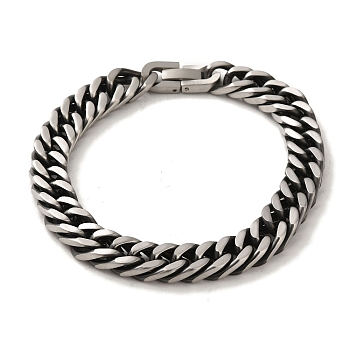 304 Stainless Steel Cuban Link Chain Bracelets for Women Men, Antique Silver, 8-1/2 inch(21.5cm), Link: 10x15x2mm