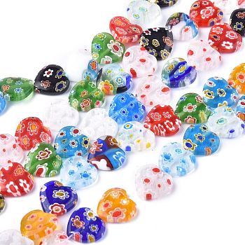 Heart Handmade Millefiori Glass Beads Strands, Mixed Color, 14x14x4mm, Hole: 1mm, about 27pcs/strand, 12.9 inch