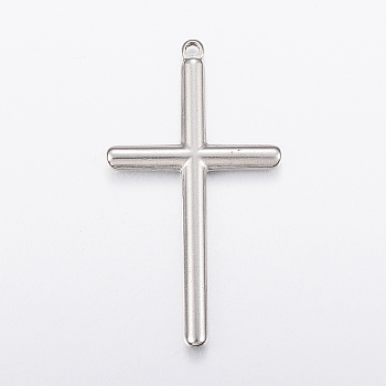 304 Stainless Steel Big Pendants, Cross, Stainless Steel Color, 51x28x3.5mm, Hole: 2mm