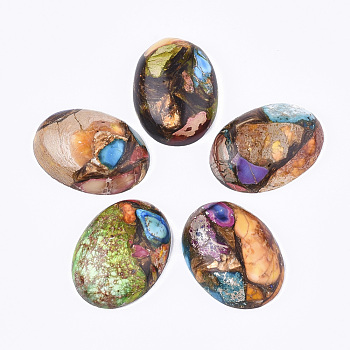 Assembled Synthetic Imperial Jasper and Bronzite  Cabochons, Dyed, Oval, Colorful, 25~25.5x18~18.5x7~7.5mm