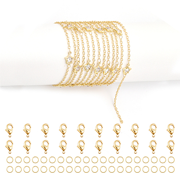 DIY Clear Cubic Zirconia Star Link Chain Bracelet Necklace Making Kit, Including Brass Chains, Iron Jump Rings, Alloy Clasps, Golden, Chain: 2M/box