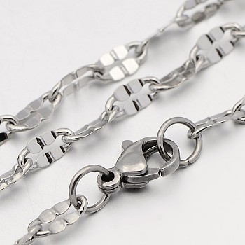 304 Stainless Steel Dapped Cable Chain Necklaces, with Lobster Claw Clasps, Stainless Steel Color, 23.4 inch(59.4cm), 3.5mm