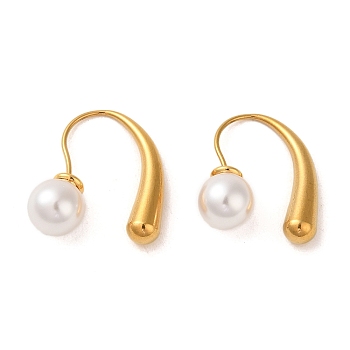 304 Stainless Steel Dangle Earrings, Round Plastic Imitation Pearl Earrings for Women, Golden, 22x5mm