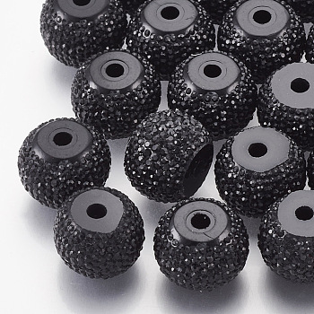 Resin Rhinestone Beads, Rondelle, Black, 15~15.5x12mm, Hole: 3mm