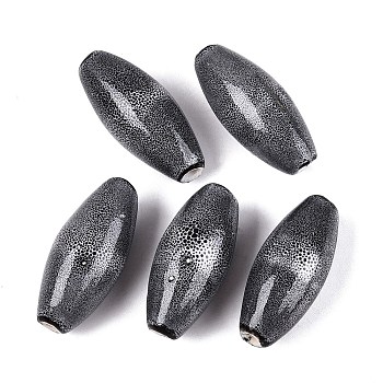 Vintage Handmade Porcelain Beads, Fancy Antique Glazed Porcelain, Oval, Black, 35.5~37.5x14.5~16.5mm, Hole: 2.5~3mm