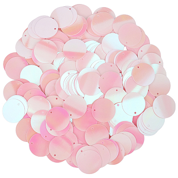 100G PVC Sequin Pendants, Blank Flat Round, Pink, 19x0.3mm, Hole: 1.5mm