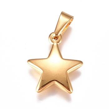 304 Stainless Steel Pendants, Star, Golden, 23.5x20x5mm, Hole: 10x4.5mm