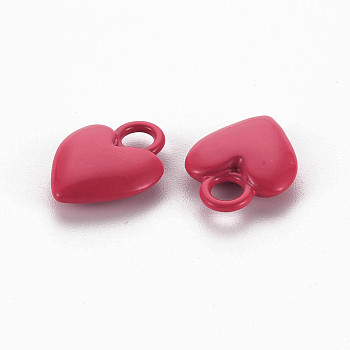 Spray Painted Alloy Charms, Cadmium Free & Lead Free, Heart, Cerise, 14.5x11x4mm, Hole: 3mm