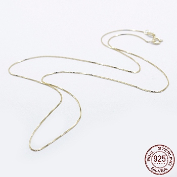 925 Sterling Silver Box Chain Necklaces, with Spring Ring Clasps, with 925 Stamp, Golden, 16 inch(40cm), 0.65mm