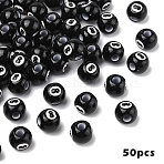50Pcs Spray Painted Acrylic Beads, Large Hole Beads, Eight Ball Beads, Billiards, Black, 12mm, Hole: 4mm(SACR-YW0002-04)