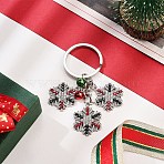 Snowflake Alloy Rhinestone Keychain, with Brass Bell and Iron Findings, 7.5cm(KEYC-YW00108-01)