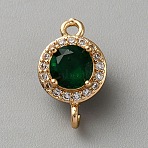 Light Gold Plated Brass Pave Cubic Zirconia Connector Charms, Flat Round Links, Green, 15x9.5x7mm, Hole: 1.4mm and 1.8mm(KK-CJC0001-41KCG-07)