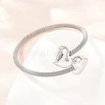 304 Stainless Steel Mesh Chain Bangles for Women, Heart, Stainless Steel Color, Inner Diameter: 2.20 inch(5.6cm)(BJEW-D460-05P)