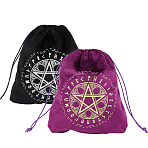 2Pcs 2 Colors Velvet Storage Bags, Drawstring Pouches Packaging Bag, Rectangle with Pentagram Pattern, Mixed Color, 16x15x0.17cm, 1pc/color(ABAG-FH0001-12)