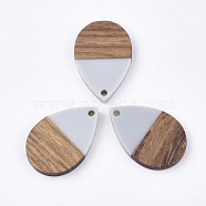 Resin & Walnut Wood Pendants, Teardrop, Light Steel Blue, 28x19x3.5mm, Hole: 2mm(RESI-T035-08A)