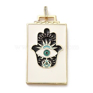 Brass Micro Pave Cubic Zirconia Pendant with Enamel, Rectangle, White, 45.5x25.5x2.5mm, Hole: 4.5mm(KK-H458-02G-I01)