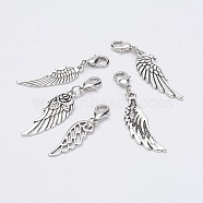 Alloy Pendants, Wing, with Brass Lobster Claw Clasps, Antique Silver, 35.5~47mm(X1-HJEW-JM00288)