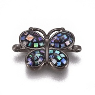 Abalone Shell/Paua Shell Links, with Brass Findings, Butterfly, Gunmetal, 12x18x3mm, Hole: 0.8mm(BSHE-F012-09-B)