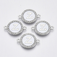 Alloy Enamel Links Connectors, with Crystal Rhinestones, Flat Round with Letter, Silver Color Plated, Letter.Z, 22x16x2mm, Hole: 1.8mm(ENAM-TAC0003-01S-04Z)