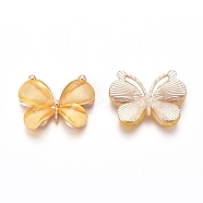Light Gold Plated Alloy Glass Pendants, Butterfly, PeachPuff, 21.8x28x4.5mm, Hole: 1.5x10mm(PALLOY-CJC0001-33B)
