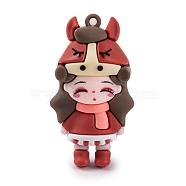 The 12 Chinese Zodiac Girl Doll PVC Plastic Pendants, Horse, 56.5x31x25.5mm, Hole: 3mm(KY-S172-16G)