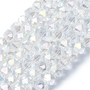 AB Color Plated Glass Beads, Faceted, Polygon, Clear AB, 6x6x5.5mm, Hole: 1.2mm, about 96~100pcs/strand, 20.08''~20.47''(51~52cm)(EGLA-L018-B-AB08)